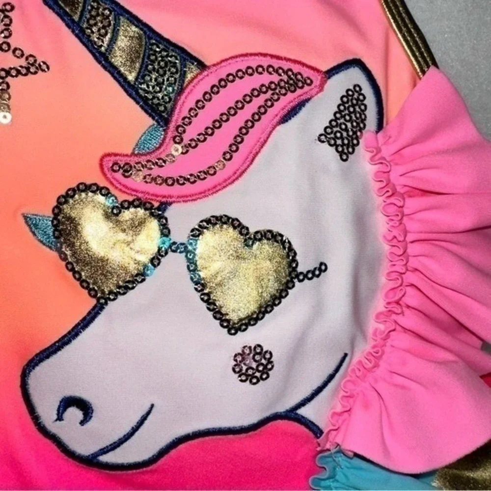 Flapdoodles Little‎ Girls 3T Swimsuit Pink Sherbert Unicorn NWT